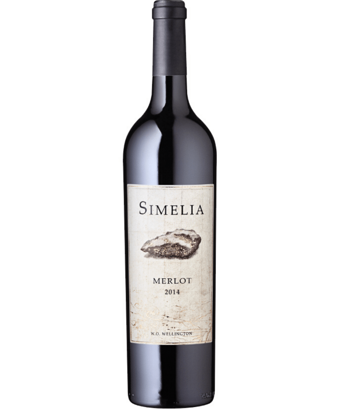 Simelia Merlot 2014 wine bottle on a white background
